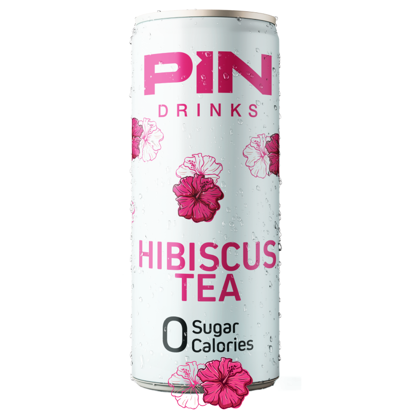 PIN Drinks Hibiscus - A fragrant and exotic blend promoting relaxation. Sugar-free, calorie-free, preservative-free, colorant-free, plant-based, gluten-free, and vegan beverage.