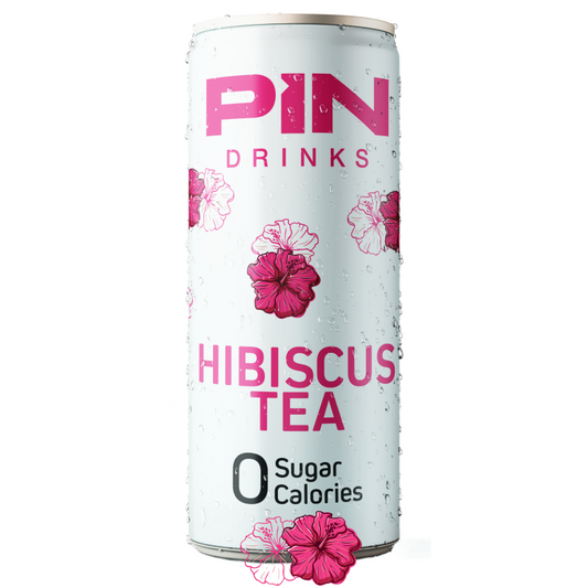 PIN Drinks Hibiscus - A fragrant and exotic blend promoting relaxation. Sugar-free, calorie-free, preservative-free, colorant-free, plant-based, gluten-free, and vegan beverage.