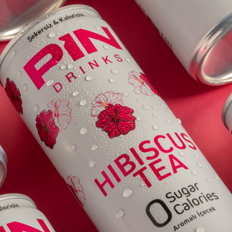 PIN Drinks Hibiscus - A fragrant and exotic blend promoting relaxation. Sugar-free, calorie-free, preservative-free, colorant-free, plant-based, gluten-free, and vegan beverage.