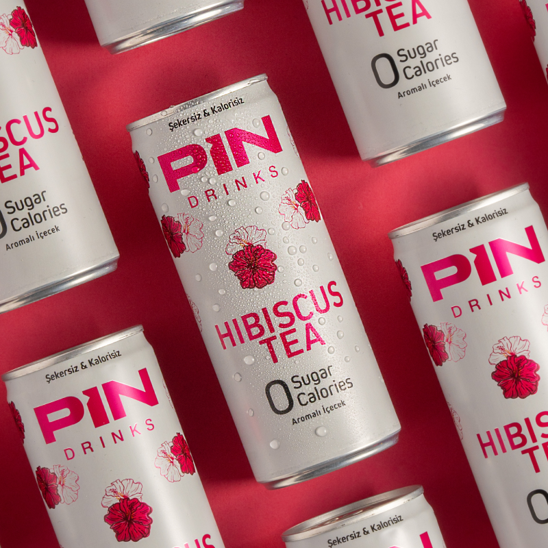 PIN Drinks Hibiscus - A fragrant and exotic blend promoting relaxation. Sugar-free, calorie-free, preservative-free, colorant-free, plant-based, gluten-free, and vegan beverage.