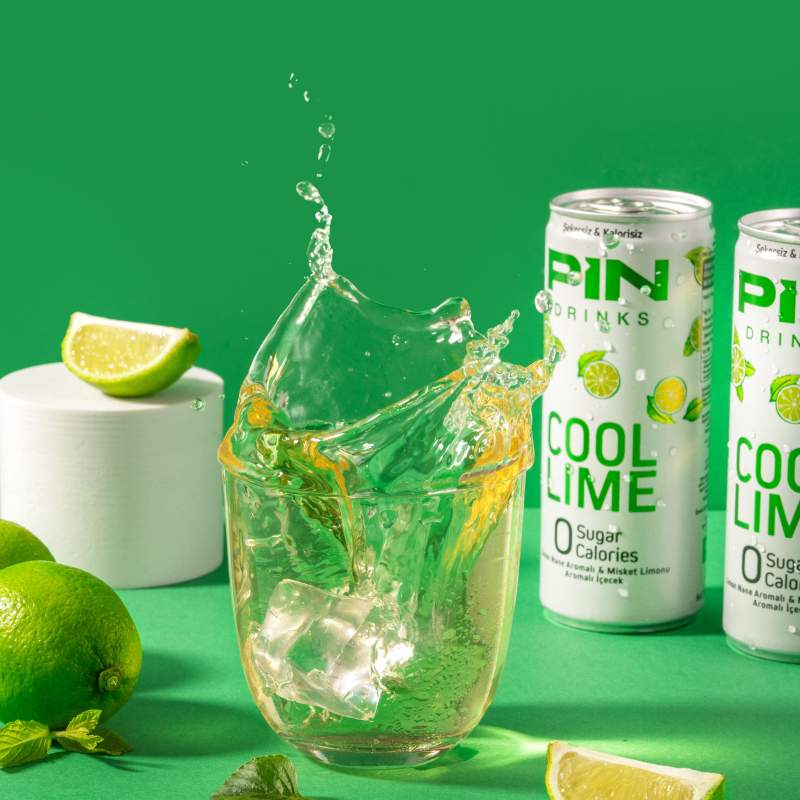 PIN Drinks Cool Lime - A refreshing blend of natural lemon and invigorating mint. Sugar-free, calorie-free, preservative-free, colorant-free, plant-based, gluten-free, and vegan beverage.